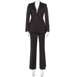 Pre Owned Burberry Brown Striped Wool Suit S