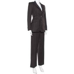 Pre Owned Burberry Brown Striped Wool Suit S