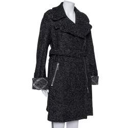 مملوكة مسبقًا Burberry Brit Black Tweed Zip Front Double Breasted Coat S