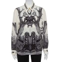Pre Owned Burberry Cream Montage Printed Silk button Front Shirt M