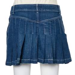 Pre Owned Burberry Navy Blue Denim Pleated Detail Mini Skirt S