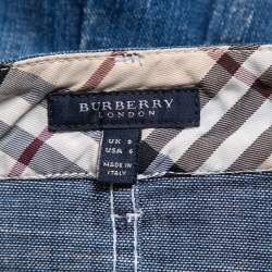 Pre Owned Burberry Navy Blue Denim Pleated Detail Mini Skirt S