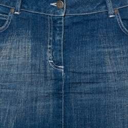 Pre Owned Burberry Navy Blue Denim Pleated Detail Mini Skirt S