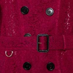 Pre Owned Burberry Burgundy Lace Double Breasted Belted Trench Coat L