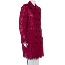 Pre Owned Burberry Burgundy Lace Double Breasted Belted Trench Coat L