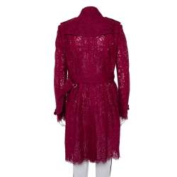 Pre Owned Burberry Burgundy Lace Double Breasted Belted Trench Coat L