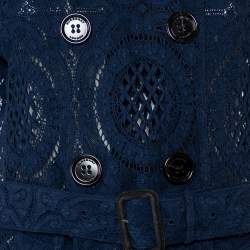Pre Owned Burberry Navy Blue Lace Double Breasted Belted Stanhill Trench Coat L
