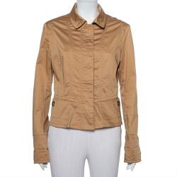 Pre Owned Burberry Vintage Beige Cotton Zip Front Jacket L