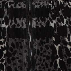 Burberry Black Animal Printed Silk Plunge Neck Draped Peplum Top S