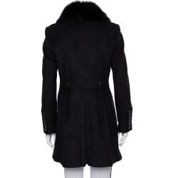 مملوكة مسبقًا Burberry Black Wool & Fur Lined Double Breasted Long Jacket M
