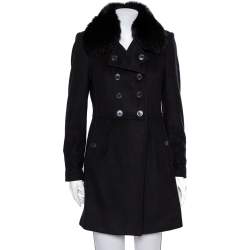 مملوكة مسبقًا Burberry Black Wool & Fur Lined Double Breasted Long Jacket M