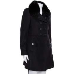 مملوكة مسبقًا Burberry Black Wool & Fur Lined Double Breasted Long Jacket M