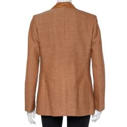 Pre Owned Burberry Brown Wool Contrast Collar Trim Button Front Jacket S