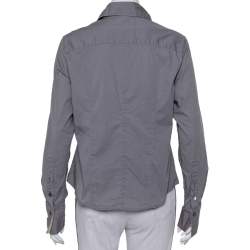 Pre Owned تي شيرت بربري قطن رصاصي رقبة حرف في بياقة بأزرار أمامية مقاس كبير جدًا - إكس لارج