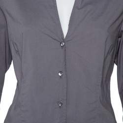 Pre Owned تي شيرت بربري قطن رصاصي رقبة حرف في بياقة بأزرار أمامية مقاس كبير جدًا - إكس لارج