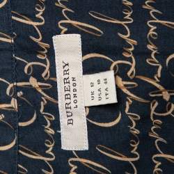 مملوكة مسبقًا Burberry Black Logo Printed Cotton Ruffled Neck Detail Button Front Shirt M