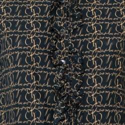 مملوكة مسبقًا Burberry Black Logo Printed Cotton Ruffled Neck Detail Button Front Shirt M