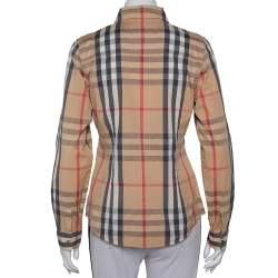 Pre Owned Burberry Beige Nova Check Cotton Button Front Shirt M