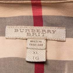 مملوكة مسبقًا Burberry Brit Beige Nova Checkered Cotton Button Front Shirt XL