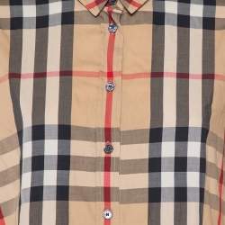 مملوكة مسبقًا Burberry Brit Beige Nova Checkered Cotton Button Front Shirt XL