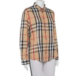 مملوكة مسبقًا Burberry Brit Beige Nova Checkered Cotton Button Front Shirt XL
