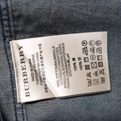 Pre Owned قميص بربري بريت دينم خفيف أزرق كحلي بأزرار أمامية مقاس متوسط - ميديوم