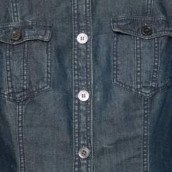 Pre Owned قميص بربري بريت دينم خفيف أزرق كحلي بأزرار أمامية مقاس متوسط - ميديوم