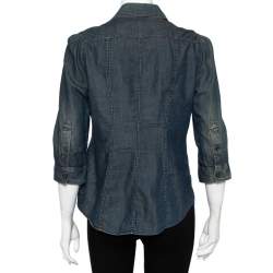 Pre Owned قميص بربري بريت دينم خفيف أزرق كحلي بأزرار أمامية مقاس متوسط - ميديوم