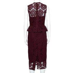 مملوكة مسبقًا Burberry Burgundy Lace Peplum Detail Sleeveless Dress S