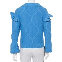 Pre Owned Burberry Blue Wool & Cashmere Ruffle Detail Sweater XS  