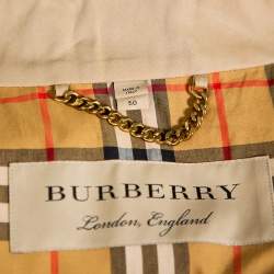 Pre Owned معطف بربري قطن بيج أزرار معدنية مزينة طيور بحزام مقاس كبير جدًا - إكس لارج