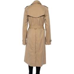 Pre Owned معطف بربري قطن بيج أزرار معدنية مزينة طيور بحزام مقاس كبير جدًا - إكس لارج