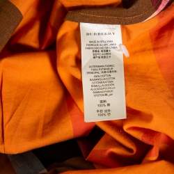 مملوكة مسبقًا بلوزة بربري بريت قطن كاروهات برتقالية بأزرار أمامية مقاس صغير جدًا - إكس سمول