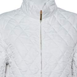 Pre Owned جاكيت بربري خامة صناعية أبيض بياقة منتصبة مقاس متوسط - ميديوم