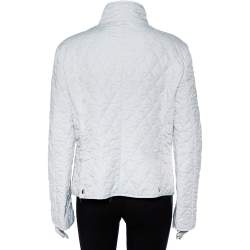 Pre Owned جاكيت بربري خامة صناعية أبيض بياقة منتصبة مقاس متوسط - ميديوم