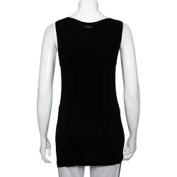 Pre Owned تي شيرت بربري جيرسيه أسود مزين مكشكش بلا أكمام مقاس وسط (ميديوم)