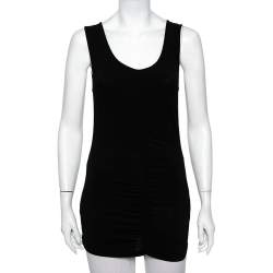 Pre Owned تي شيرت بربري جيرسيه أسود مزين مكشكش بلا أكمام مقاس وسط (ميديوم)