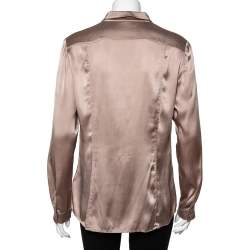 Pre Owned Burberry Beige Silk Satin Paneled Button Front Shirt M