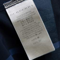 مملوكة مسبقًا Burberry Navy Blue Checkered Cotton Zip Front Stand Collar Top M