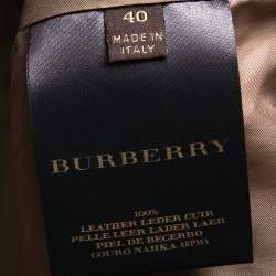 Pre Owned جاكيت بربري جلد بني مزين طيات أزرار أمامية قصير مقاس صغير (سمول)