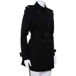 Pre Owned Burberry Black Knit Belted Trench Coat M