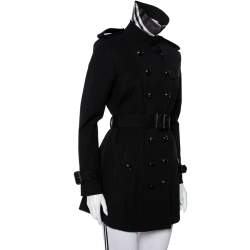 Pre Owned Burberry Black Knit Belted Trench Coat M