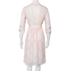 Pre Owned Burberry Pink Checkered Silk Button Front Belted Dress M