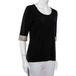 Pre Owned تي شيرت بربري بريت قطن أسود أساور أكمام كاروهات نوفا تشيك مقاس كبير - لارج