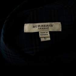 Pre Owned Burberry Green Checkered Cotton Pintuck Detail Shift Dress L