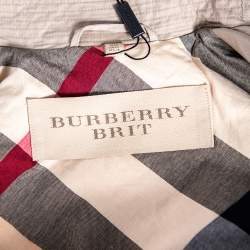 مملوكة مسبقًا معطف بربري كانفاس قطن بيج بصفين أزرار وحزام مقاس متوسط - ميديوم