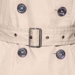 مملوكة مسبقًا معطف بربري كانفاس قطن بيج بصفين أزرار وحزام مقاس متوسط - ميديوم