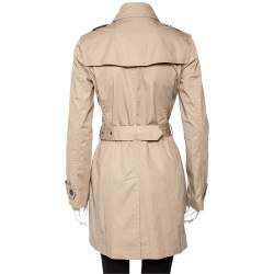 مملوكة مسبقًا معطف بربري كانفاس قطن بيج بصفين أزرار وحزام مقاس متوسط - ميديوم