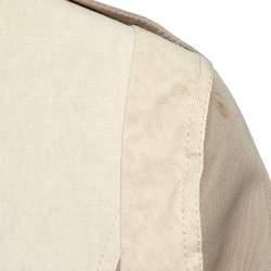 Pre Owned Burberry Beige Paneled Linen Double Breasted Belted Trench Coat L