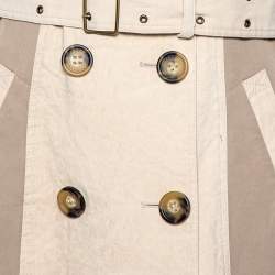 Pre Owned Burberry Beige Paneled Linen Double Breasted Belted Trench Coat L